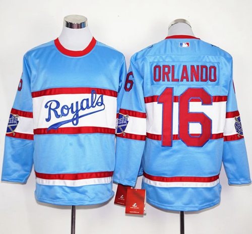 Royals #16 Paulo Orlando Light Blue Long Sleeve Stitched MLB Jersey - Click Image to Close